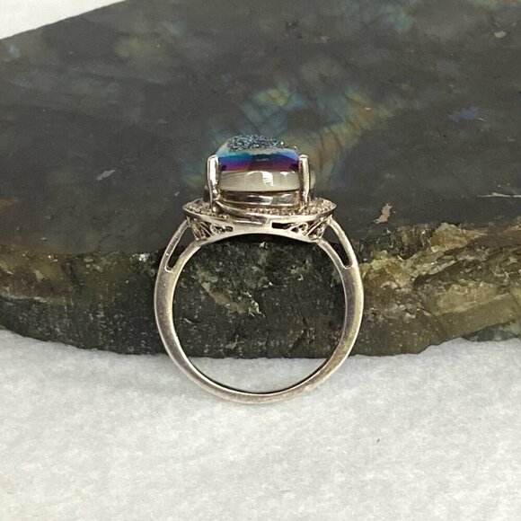 Sterling Silver 925 STS Oval Titanium Aura Quartz Druzy Ring Sz 8.5 - Picture 7 of 16